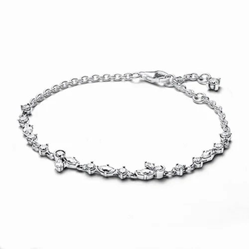 دستبند زنجیری گل خوشهای کامل درخشان نقرهای پاندورا