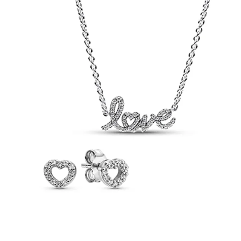 ست گردنبند عشق درخشان و گوشواره میخی قلب تو خالی پاندورا