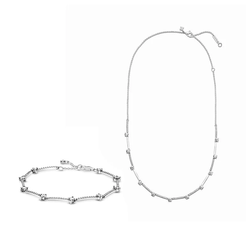 ست درخشنده میلههای نگیندار نگین شفاف نقرهای پاندورا