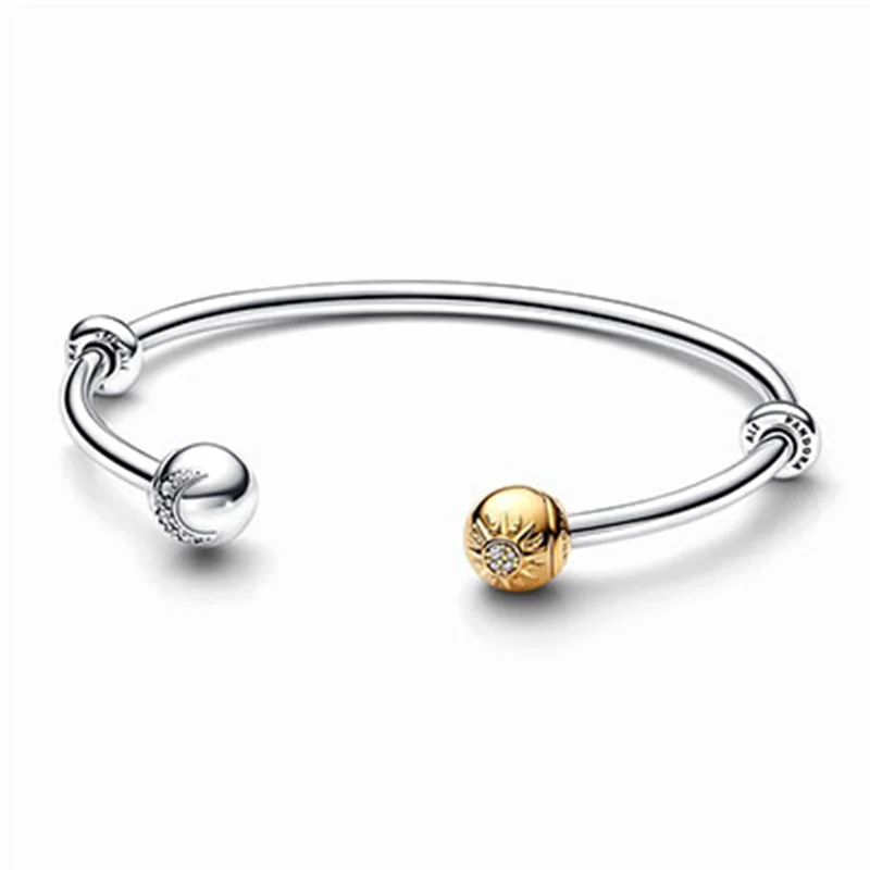 دستبند النگویی نیمه باز دو رنگ خورشید و ماه پاندورا