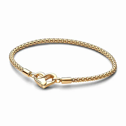 دستبند دقایق گیره‌ قلبی زنجیر متراکم طلایی پاندورا