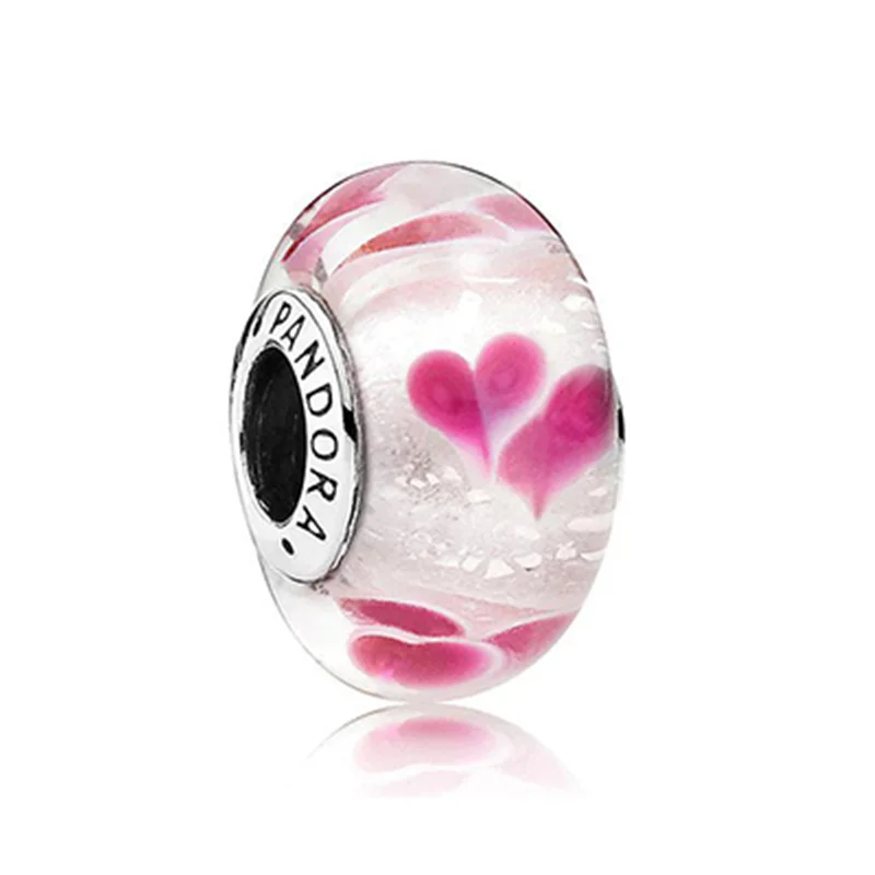 چارم مهرهای طرح قلب صورتی کریستال مورانو پاندورا