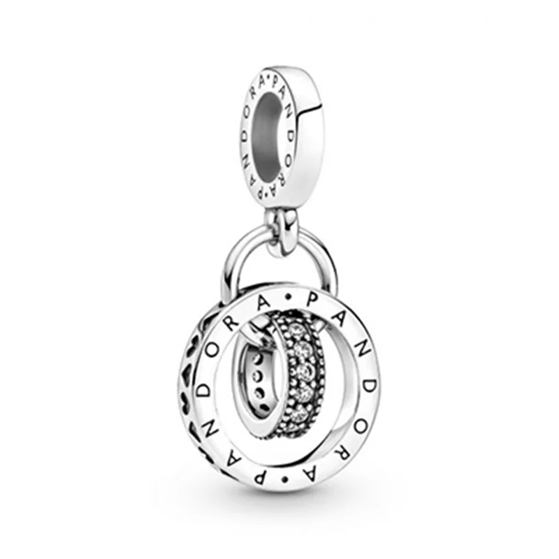 چارم آویز دایرههای لوگودار و درخشان نقرهای پاندورا