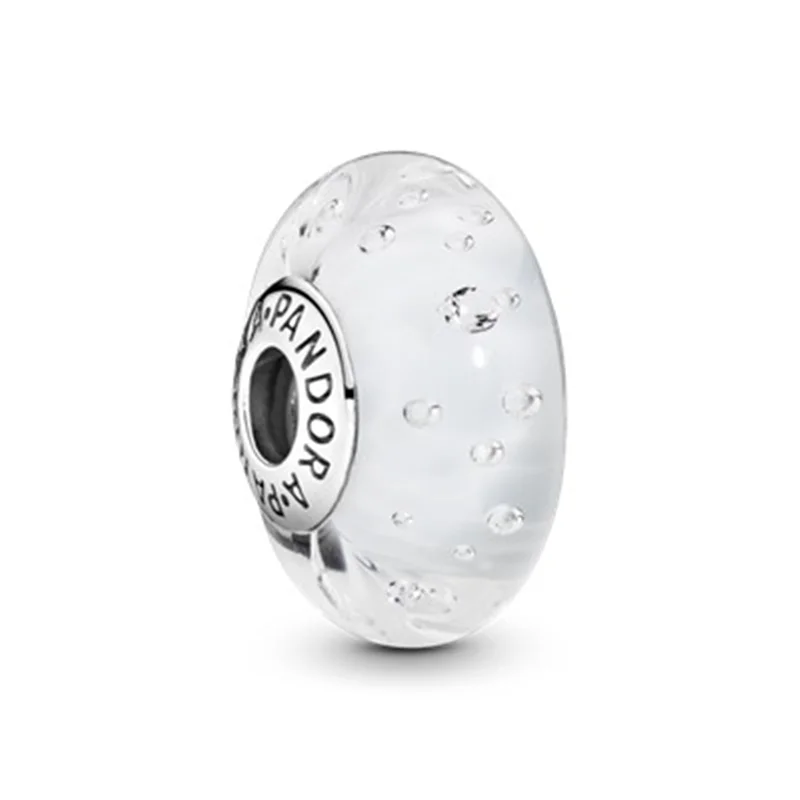 چارم مهرهای طرح شیشهی سفید حبابدار کریستال مورانو پاندورا