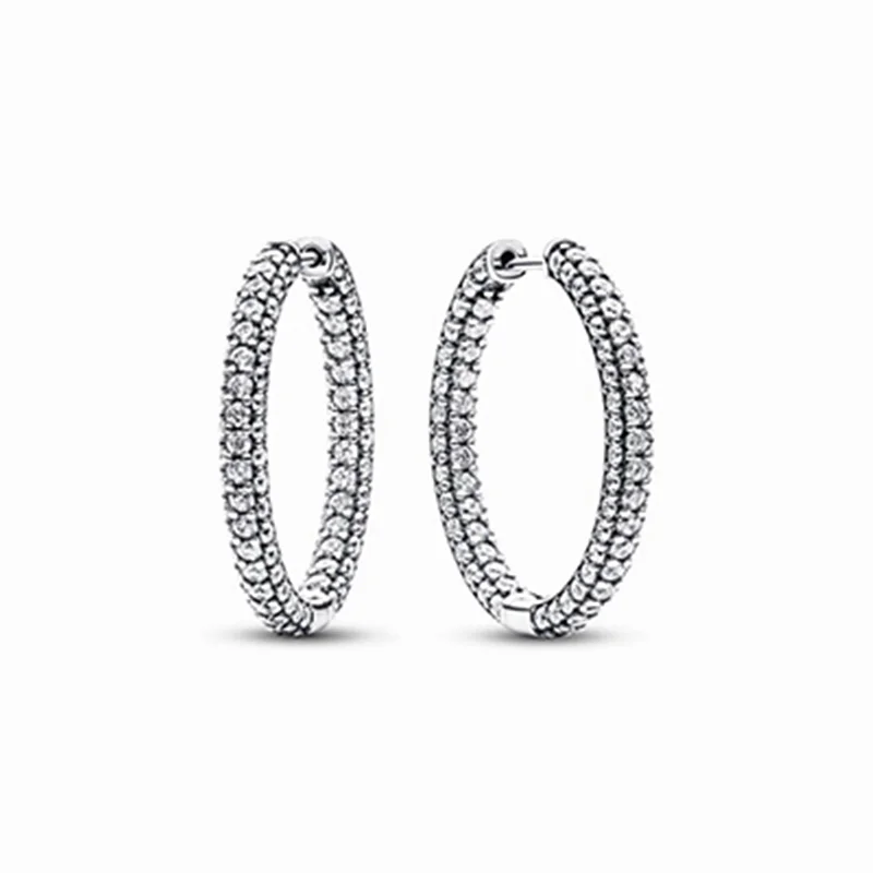 گوشواره حلقهای باریک نگیندار نقرهای پاندورا