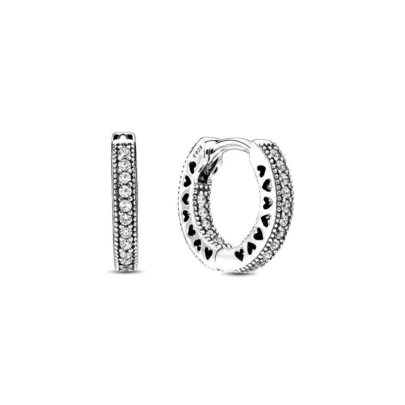 گوشواره حلقهای نگیندار نقرهای قلبدار پاندورا